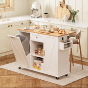 Rolling Kitchen Island Cart with Drop-Leaf, Trash Storage & Spice Rack, 120x40x8