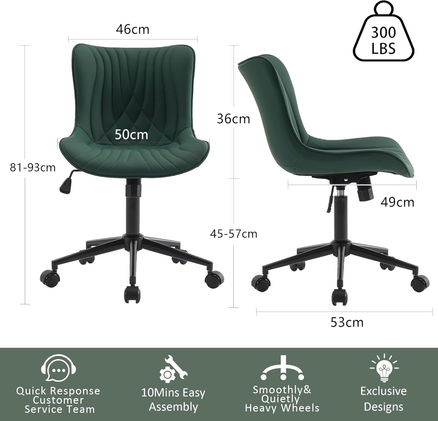 Ergonomic Office Chair Dark Green Faux Leather Desk Swivel Adjustable Height