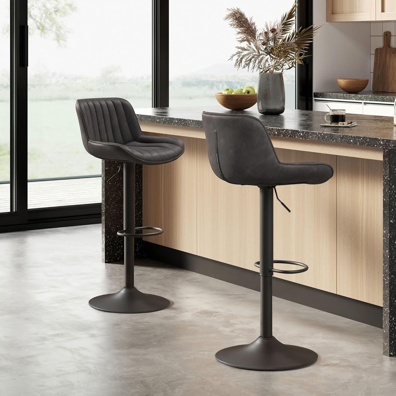 Adjustable Bar Stools 4pcs PU Leather Swivel Chairs Height Kitchen Counter