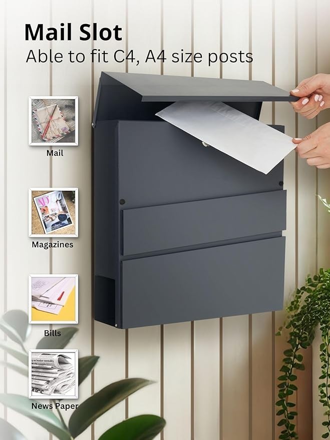 Lockable Wall Mounted Mailbox with Newspaper Holder – Rustproof Steel