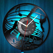 Blue LED Guitar Vinyl Wall Clock Music Decor Silent 30cm Night Light Gift