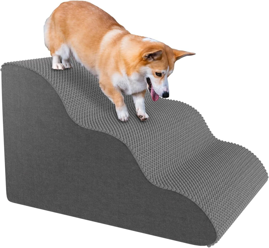 Dog Stairs for Small Dogs & Cats Foam Pet Steps Washable Cover Grey