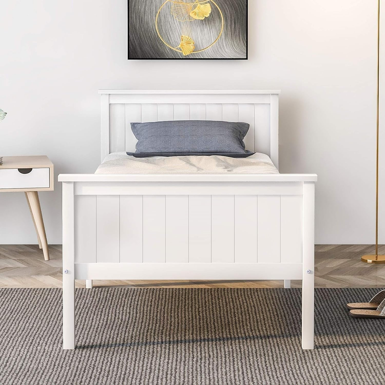 Wood Bed Frame 90x190cm White Pine Kids Single Slat Compact Durable UK