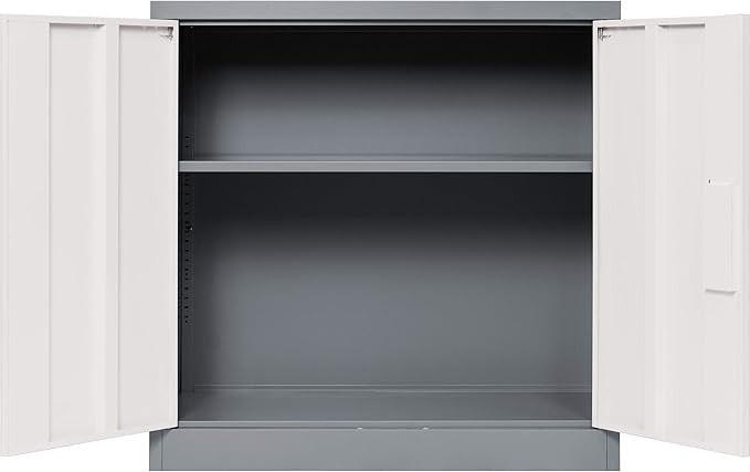 Lockable Metal Storage Cabinet with Adjustable Shelf, Steel Cupboard for Office