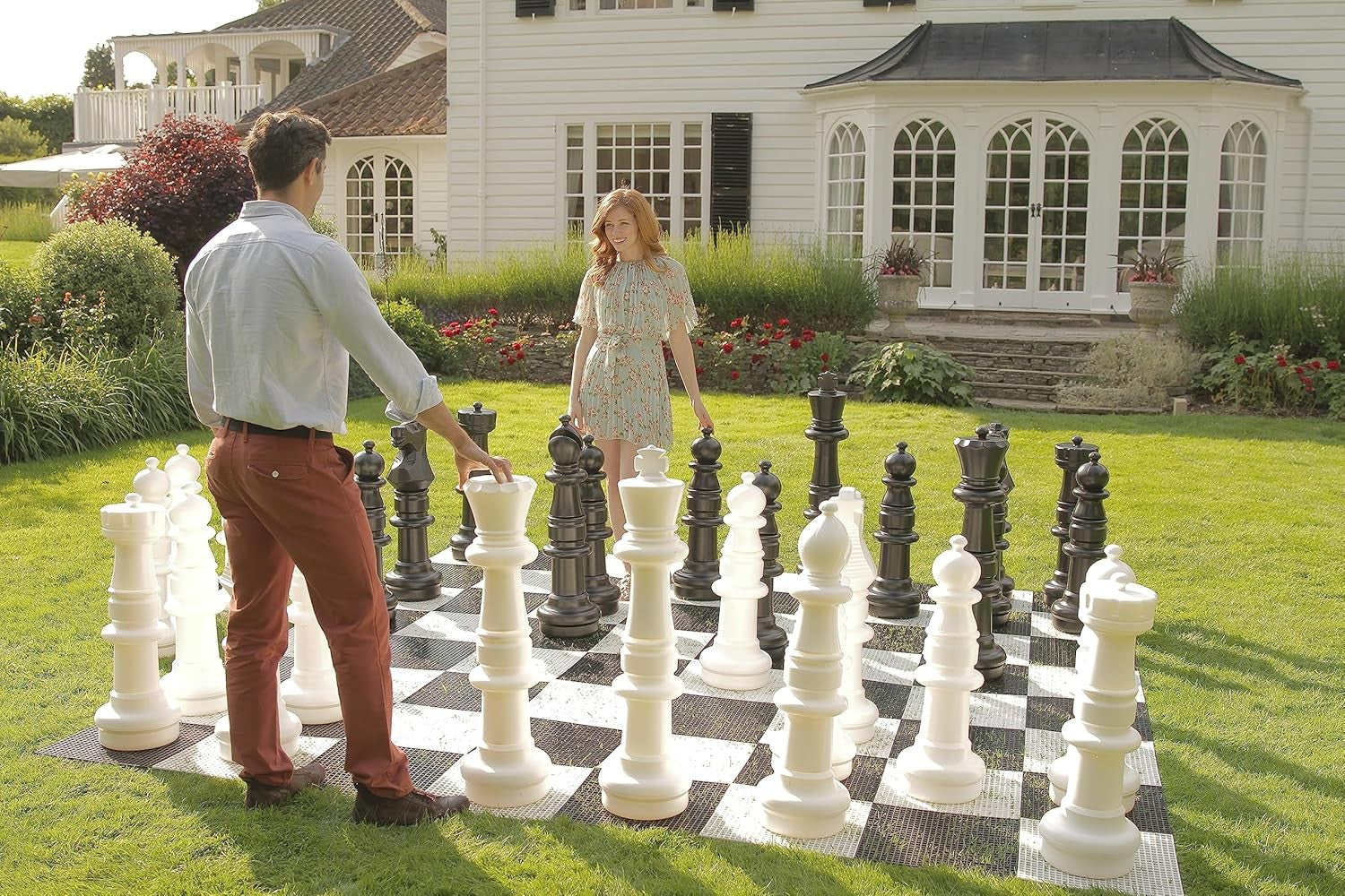 Giant 90cm Outdoor Mega Chess Set with Board Mat | UV-Treated Garden Chess