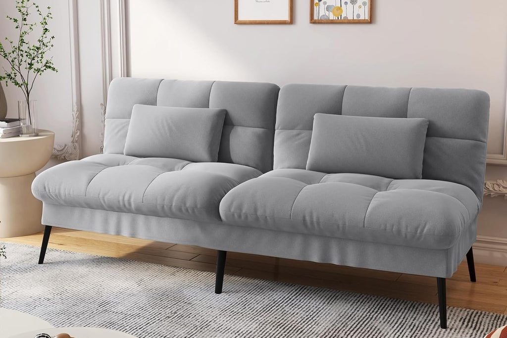 3 Seater Grey Sofa Bed Fabric Futon Couch Adjustable Back Guest Room