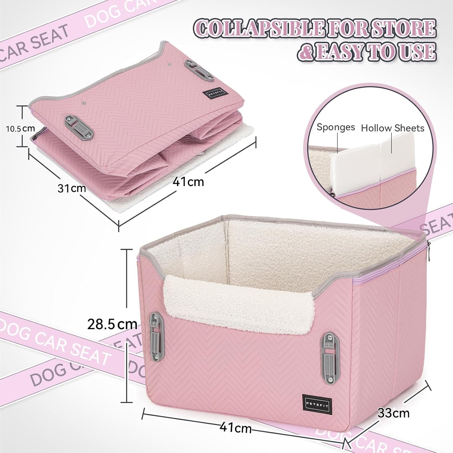 Pink Dog Booster Car Seat Adjustable Height Waterproof Travel Bed