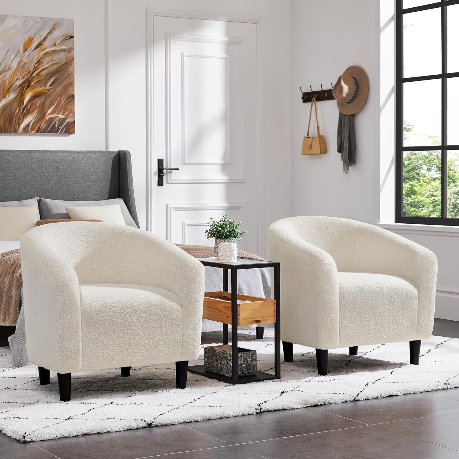 Ivory Boucle Tub Chair | Cozy Accent Armchair for Living Room & Office