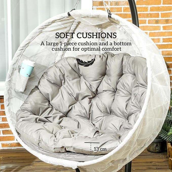 Luxury Garden Hanging Egg Chair with Stand, Folding Basket, Thick Cushion