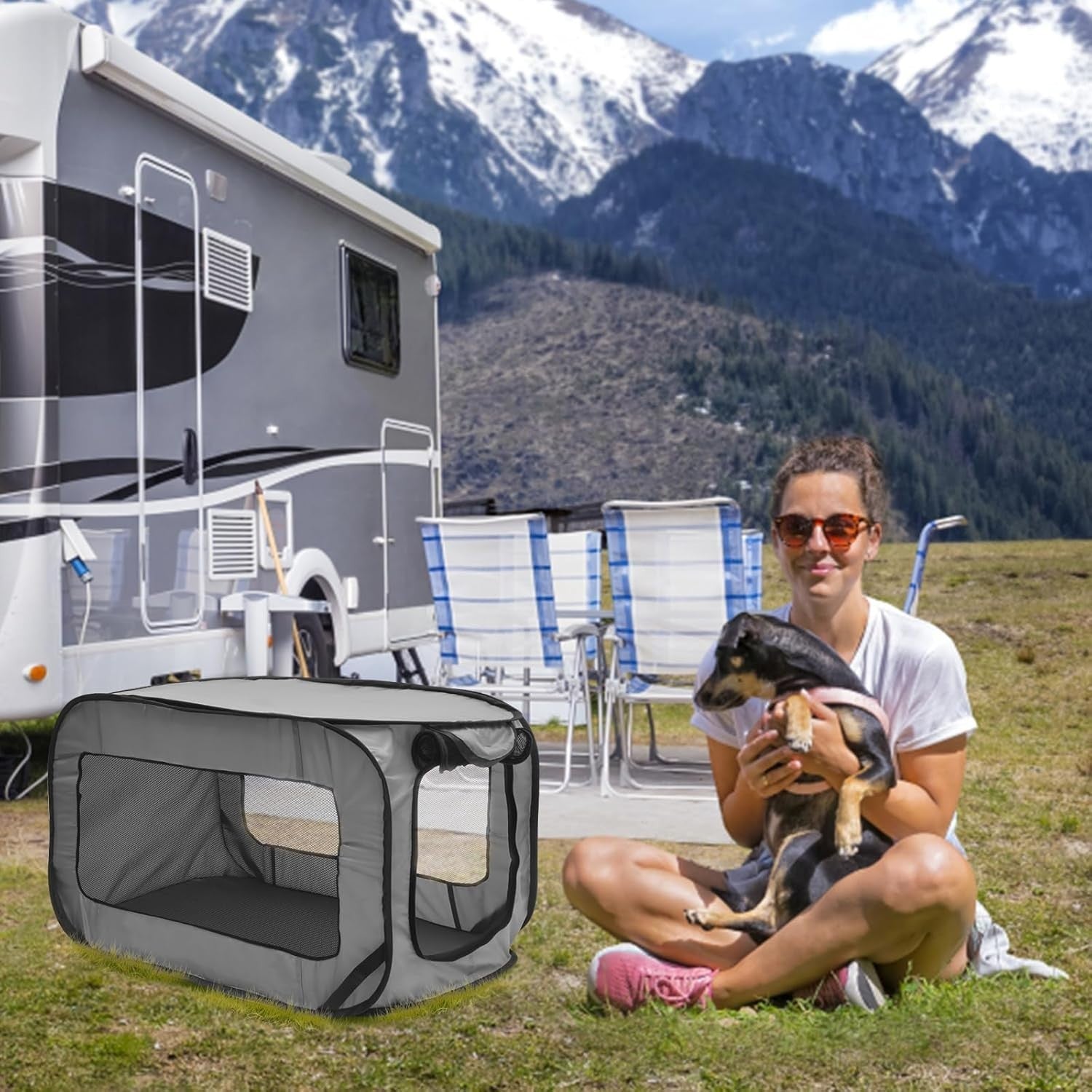 Pop-Up Foldable Dog Travel Crate Pet Carrier Tent for Small/Medium Dogs