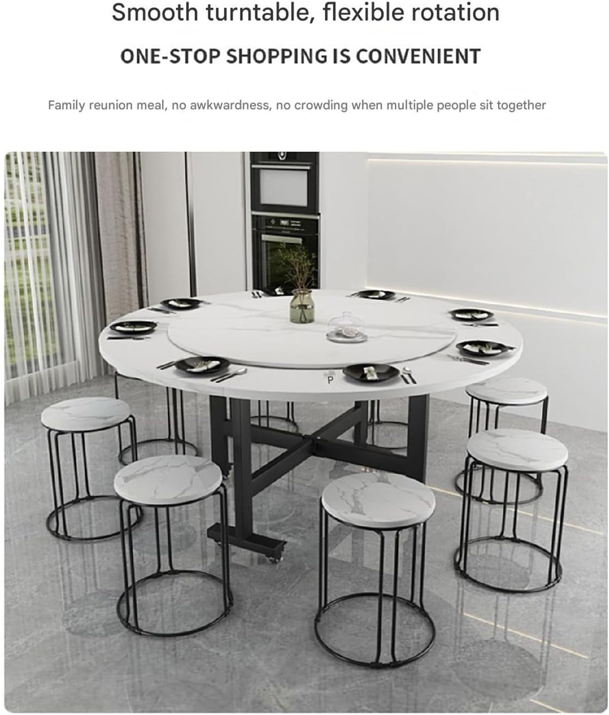 Round Drop Leaf Folding Kitchen Table with 6 Wheels Space Saving