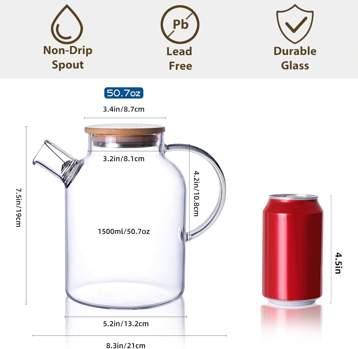1.5L Glass Teapot with Infuser Stovetop Safe Loose Leaf Tea Maker