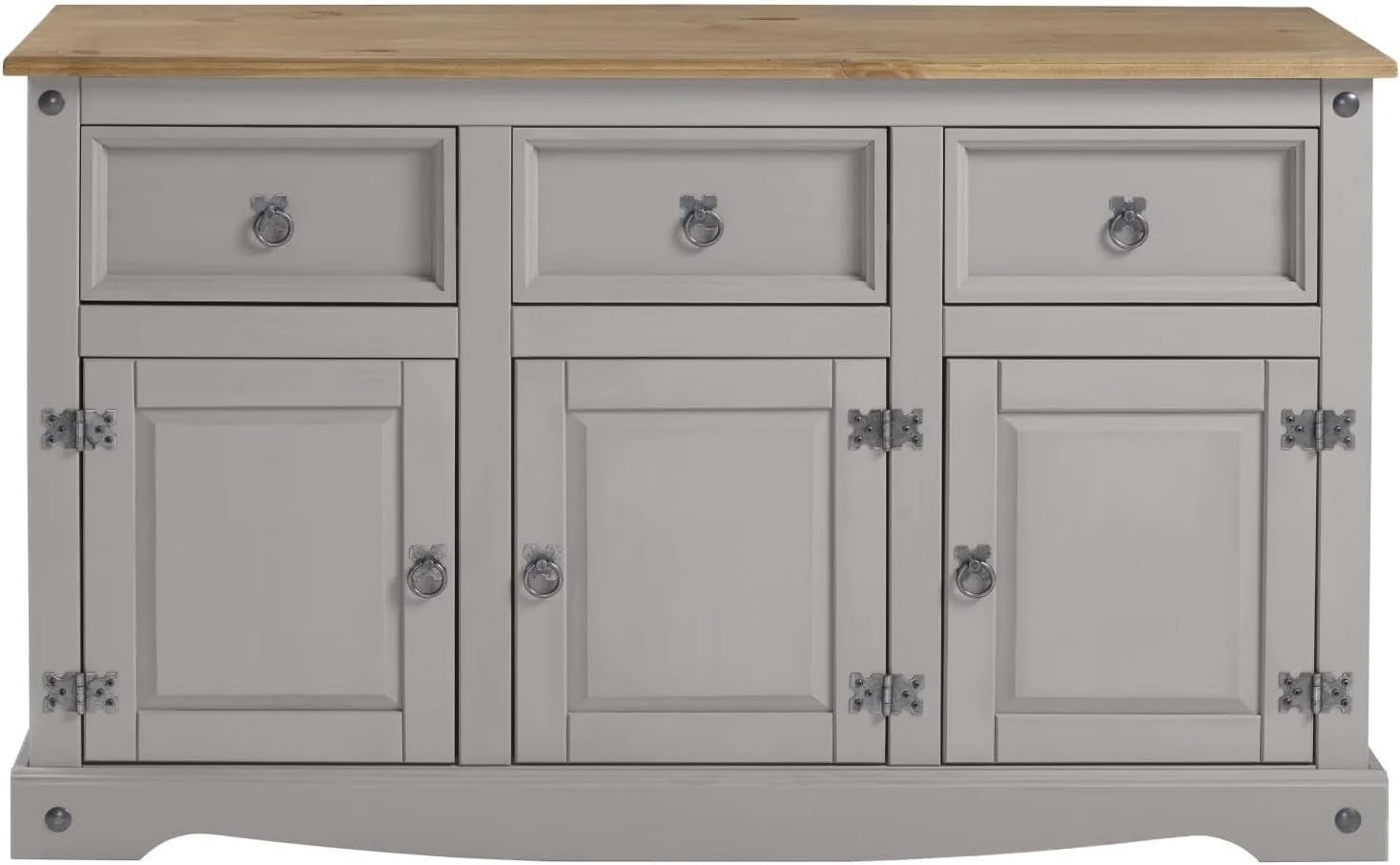 Grey Solid Pine Sideboard Cabinet 3 Door 3 Drawer Large Storage Unit
