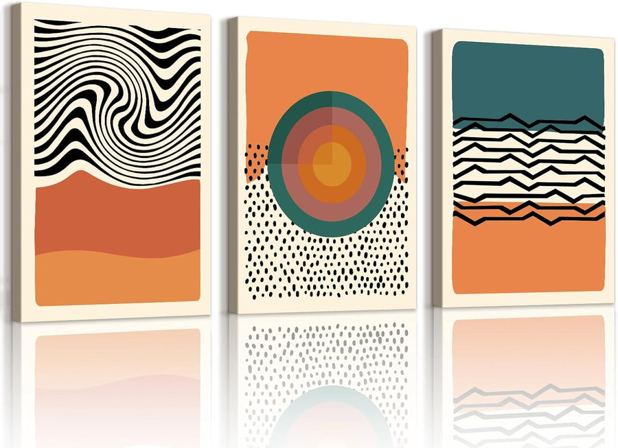 Set of 3 Mid Century Abstract Canvas Wall Art 40x60cm