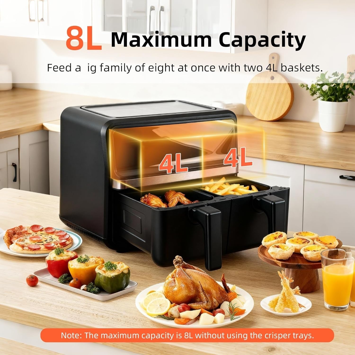 8L Dual Zone Air Fryer 2200W Extra Large 11-in1 Fast Healthy Cooking Crisp Bake