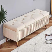 Velvet Storage Bench Ottoman with Gold Legs Tufted Seat 100cm Bedroom Entryway