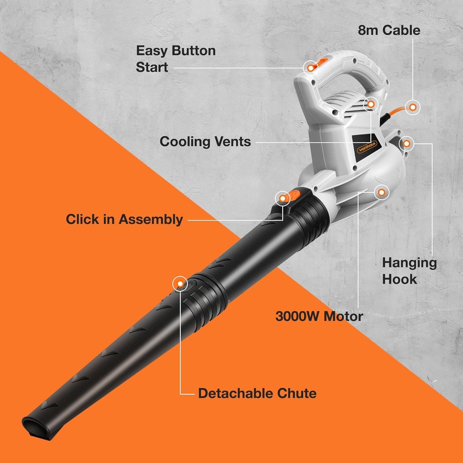 Electric Leaf Blower 3000W Lightweight 2 Speed Handheld Garden Patio Cleaner