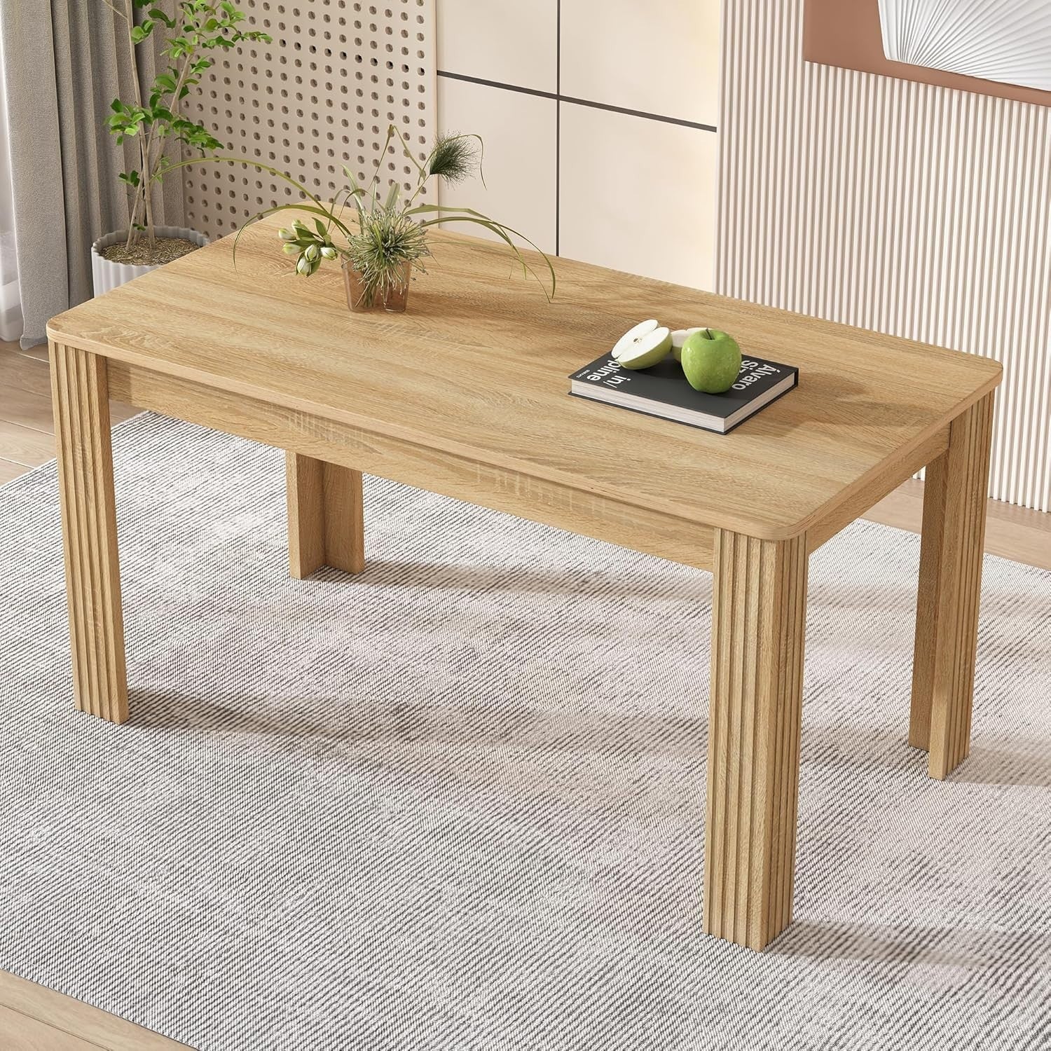 Oak Dining Table Modern Rectangular 4 Seater Sturdy Easy Assembly 116cm