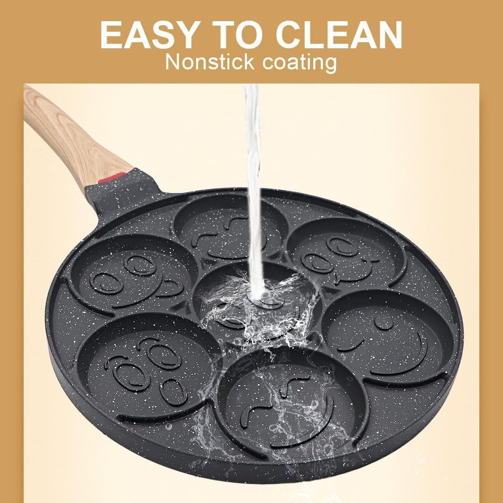 Smiley Face Pancake Pan 26cm Non Stick 7 Hole Mini Pancake Maker Kids Breakfast