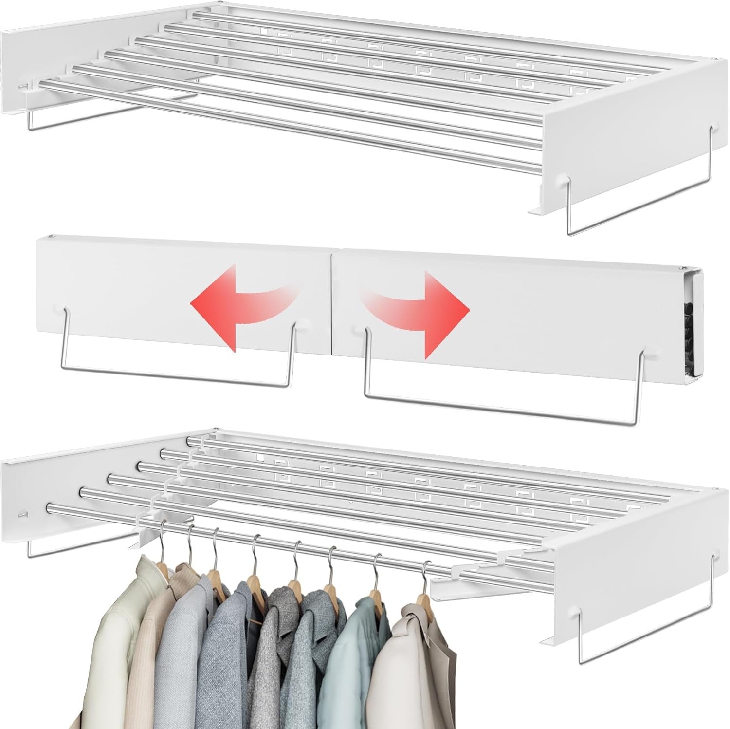 Wall Mounted Retractable Clothes Airer Folding Drying Rack Space Saving