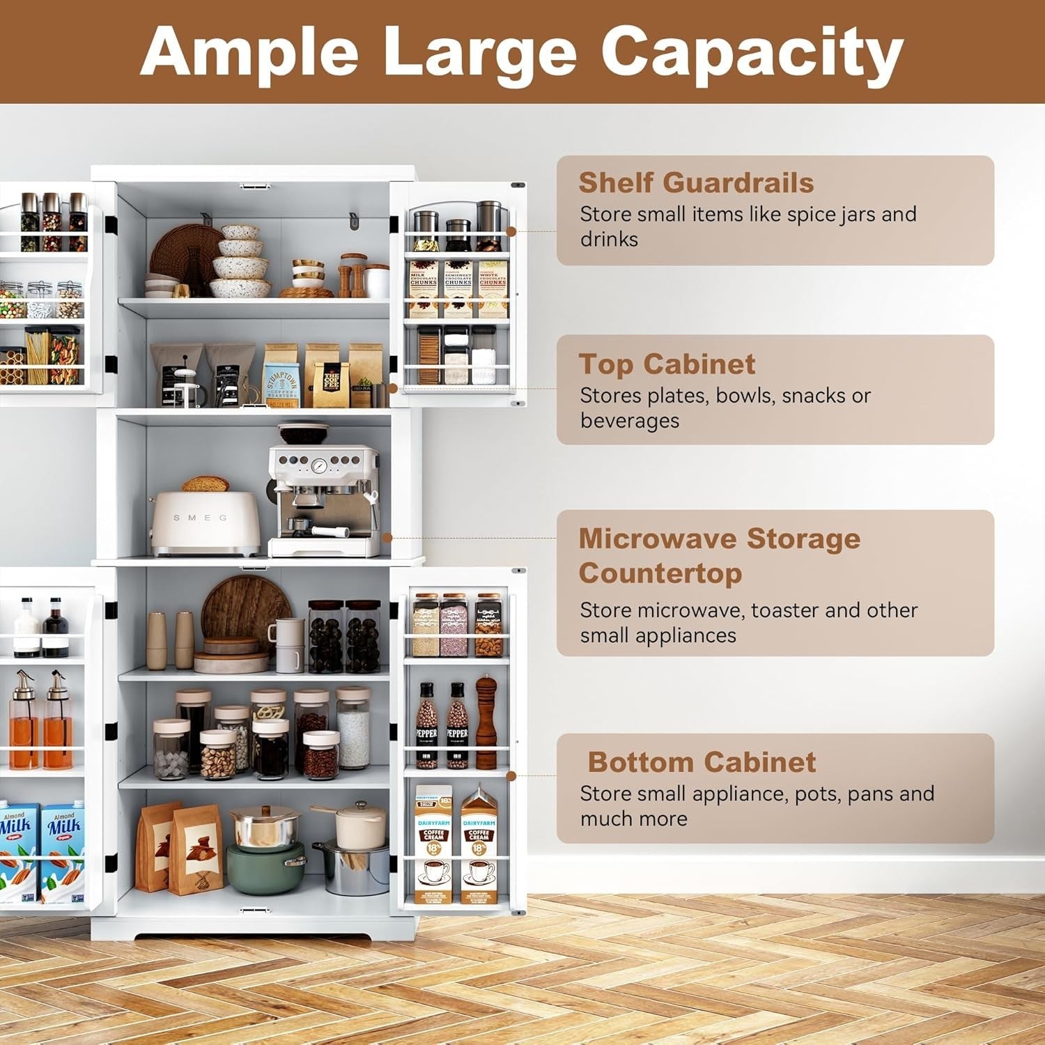 White Tall Kitchen Pantry Cabinet Storage Cupboard Doors Shelves