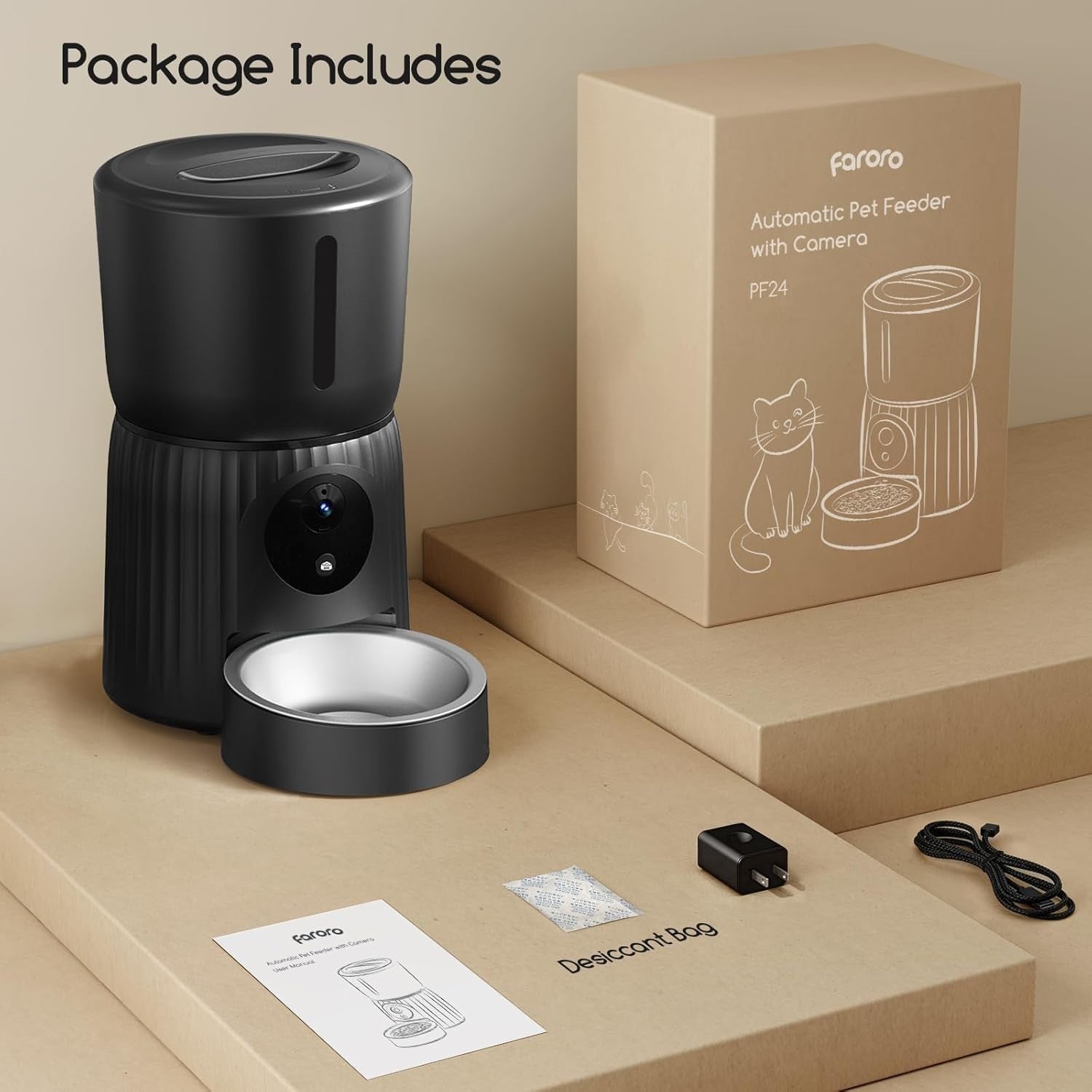 Automatic Cat Feeder Camera 1080P HD WiFi App Control 4L Food Dispenser