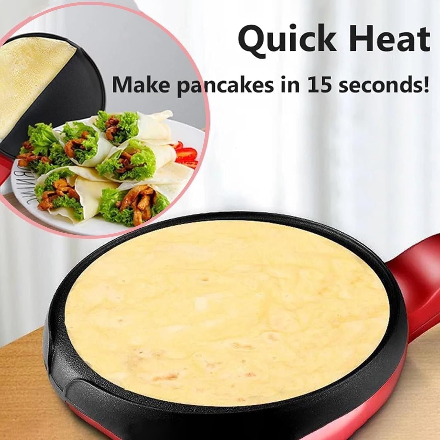 Electric Crepe Maker 600W Non-Stick Pancake Frying Pan 20cm Auto Temp Control