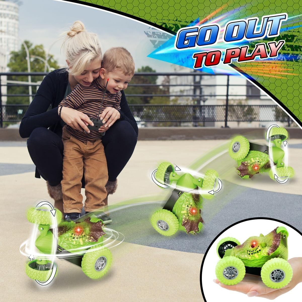Dinosaur 360° Stunt RC Car for Kids Boys Girls with LED Eyes Toy Gift