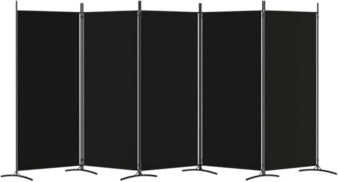 5 Panel Folding Room Divider Black Privacy Screen 433x180cm Fabric Partition