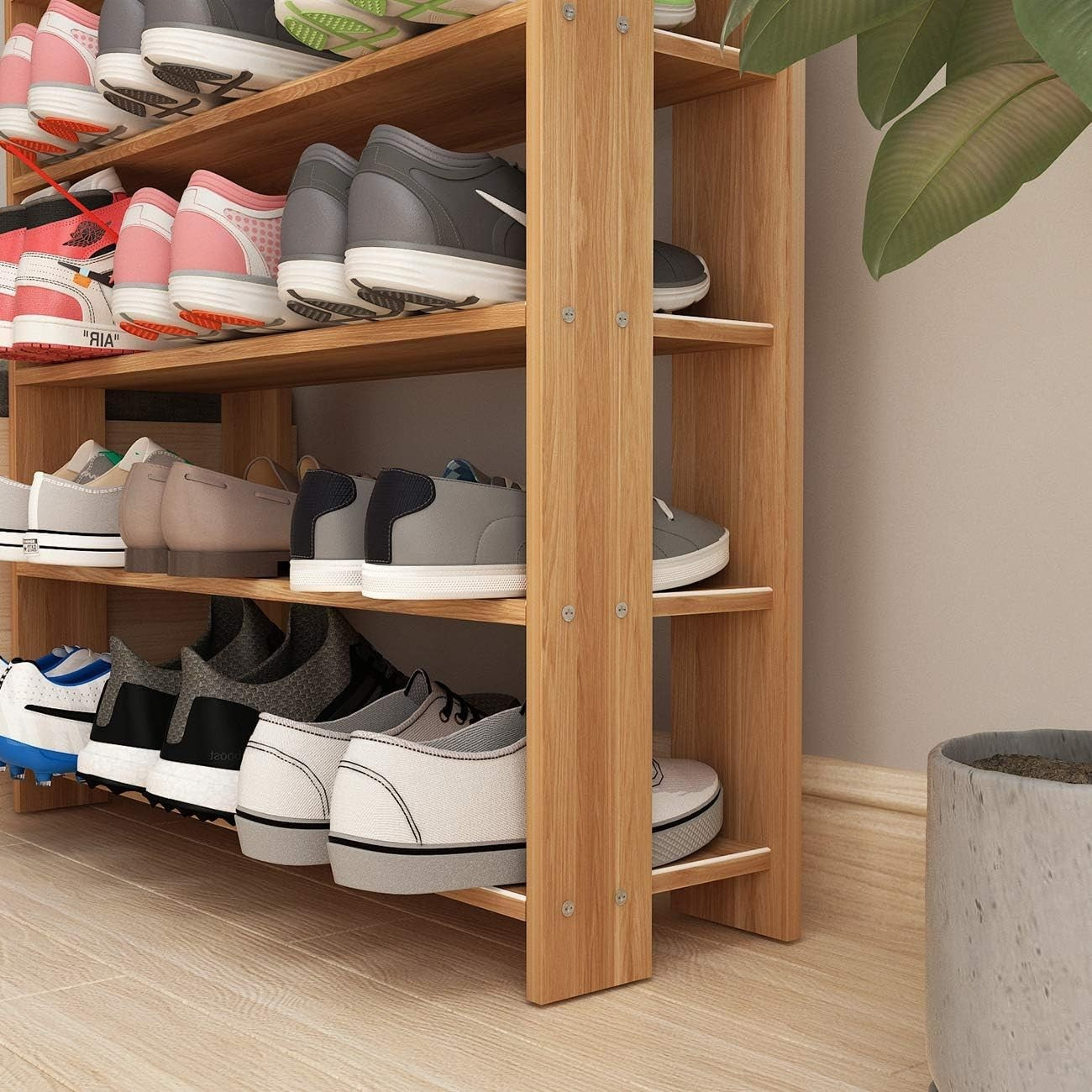 5-Tier Teak Wood Shoe Rack Cabinet, Space-Saving Storage Shelf 75x30x94cm