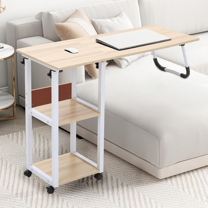 Overbed Laptop Table on Wheels Adjustable Bedside Desk Lift Top Storage