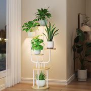 6 Tier Metal Wood Plant Stand White with Grow Light Indoor Corner Shelf Rack