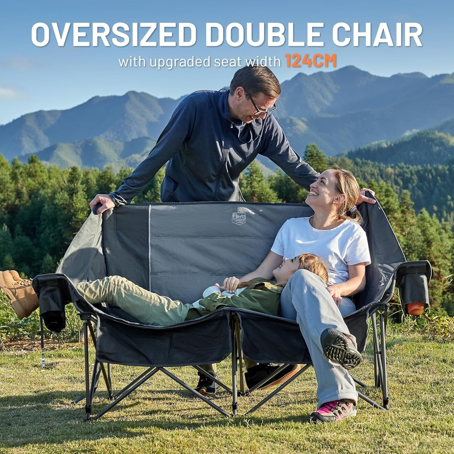 Heavy Duty 2-Seater Folding Camping Chair with Cup Holders & Bottle Opener