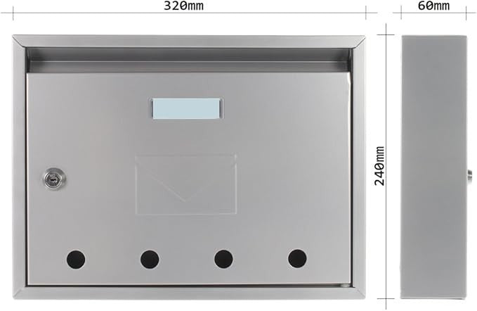 Secure Wall Mounted Steel Letterbox – Lockable Front Slot, Slim Design, Silver