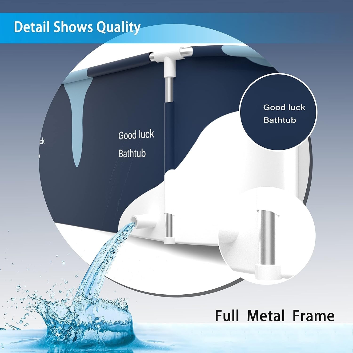 140cm Foldable Extra Large Adult Bath Tub with Metal Frame & Lid Portable Spa