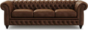 92" Chesterfield Full-Aniline Leather Sofa 3 Seater Classic Chocolate Couch