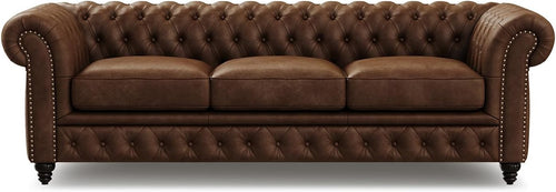 92" Chesterfield Full-Aniline Leather Sofa 3 Seater Classic Chocolate Couch