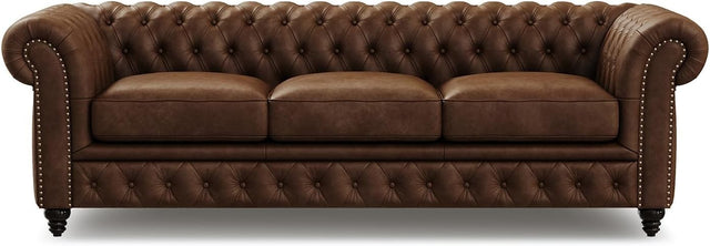 92" Chesterfield Full-Aniline Leather Sofa 3 Seater Classic Chocolate Couch