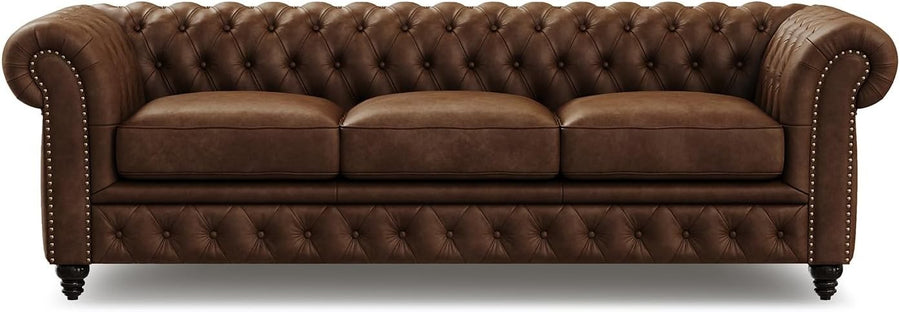 92" Chesterfield Full-Aniline Leather Sofa 3 Seater Classic Chocolate Couch