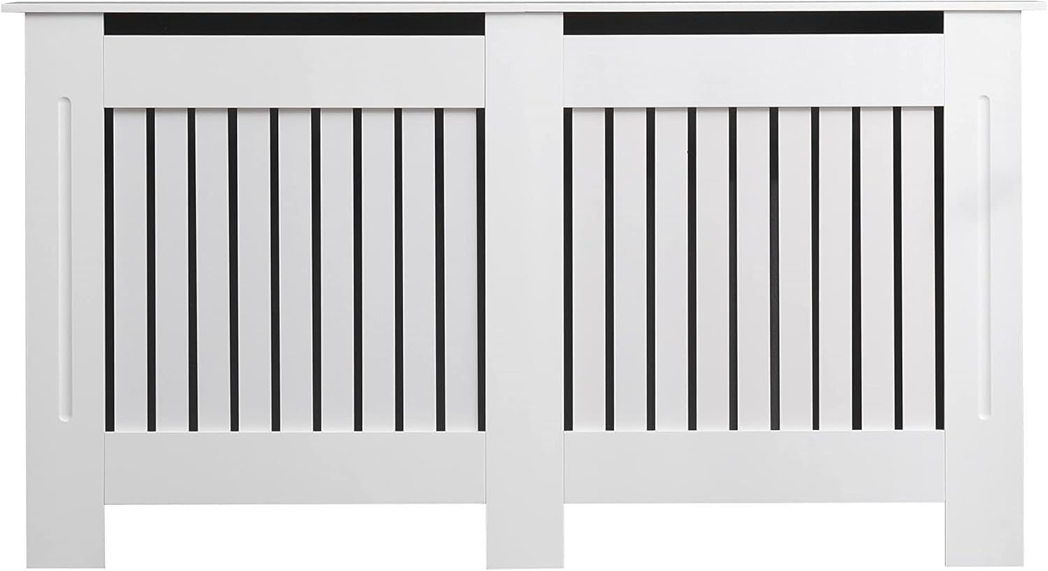Large White Radiator Cover | Modern MDF Vertical Slat Cabinet – Elegant Design
