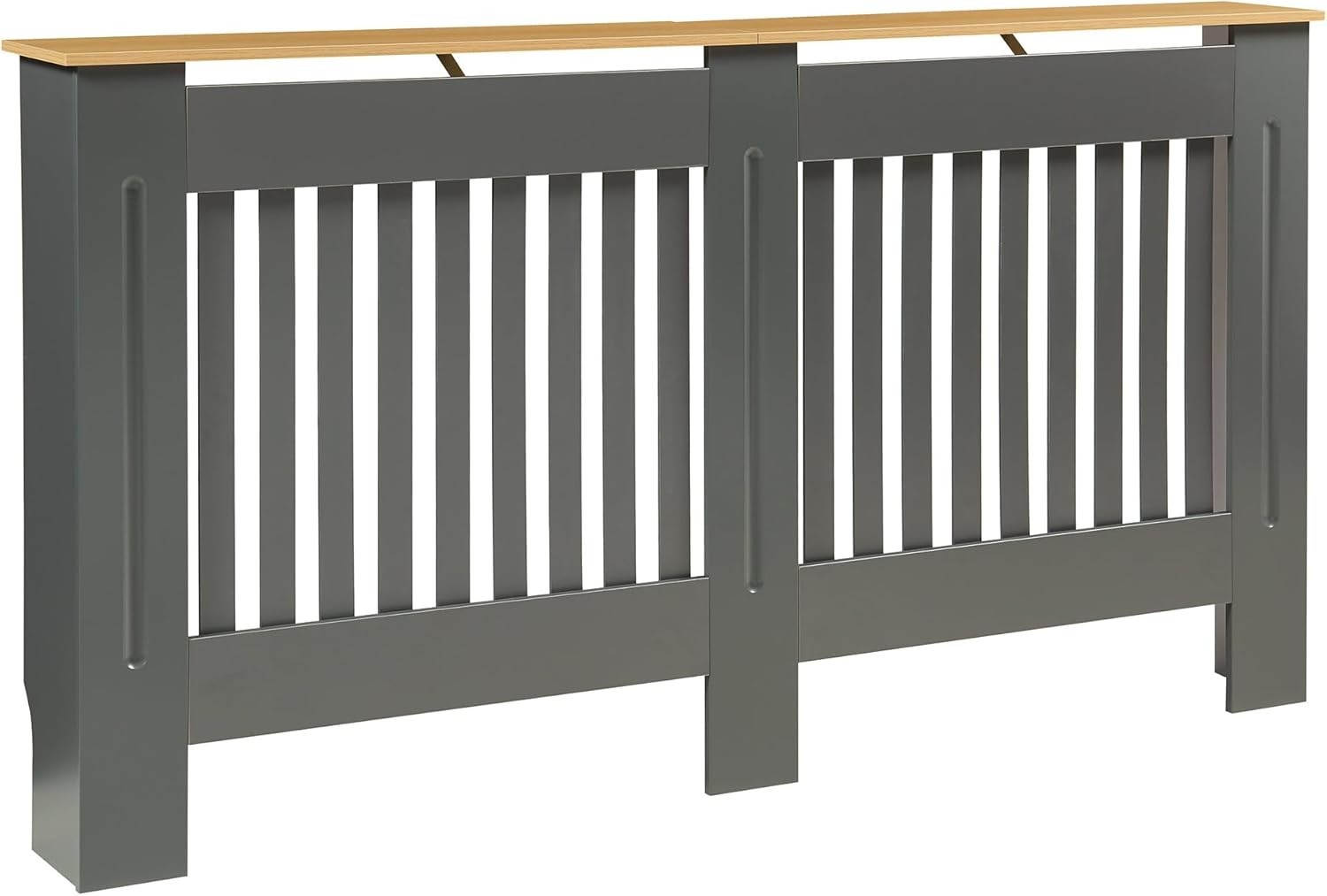 Grey Radiator Cover 152cm Large Wooden Cabinet with Slatted Grill & Wood Top