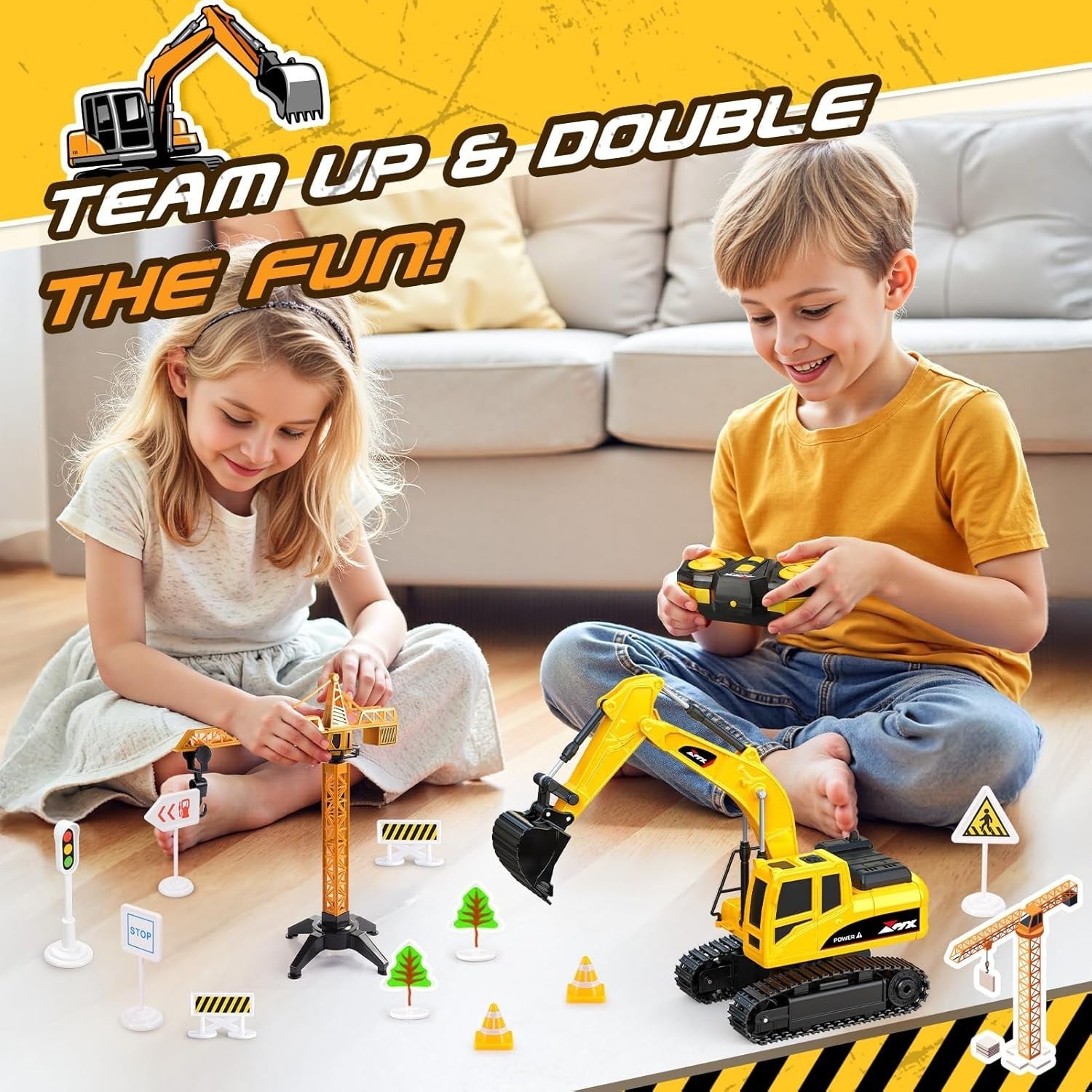 RC Excavator Digger Toy 2.4GHz Construction Truck w/ Lights Barriers Gift