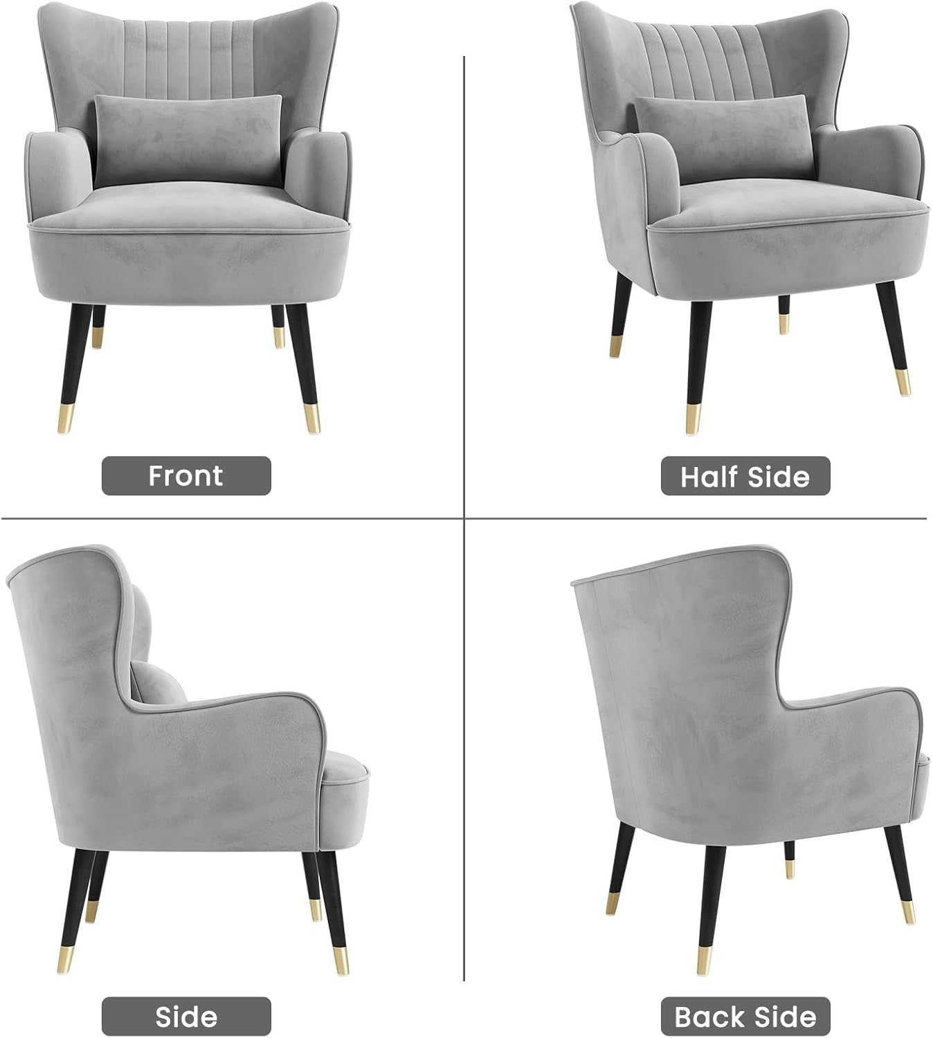 Velvet Accent Chair with Cushion Lounge Armchair for Living Room Office