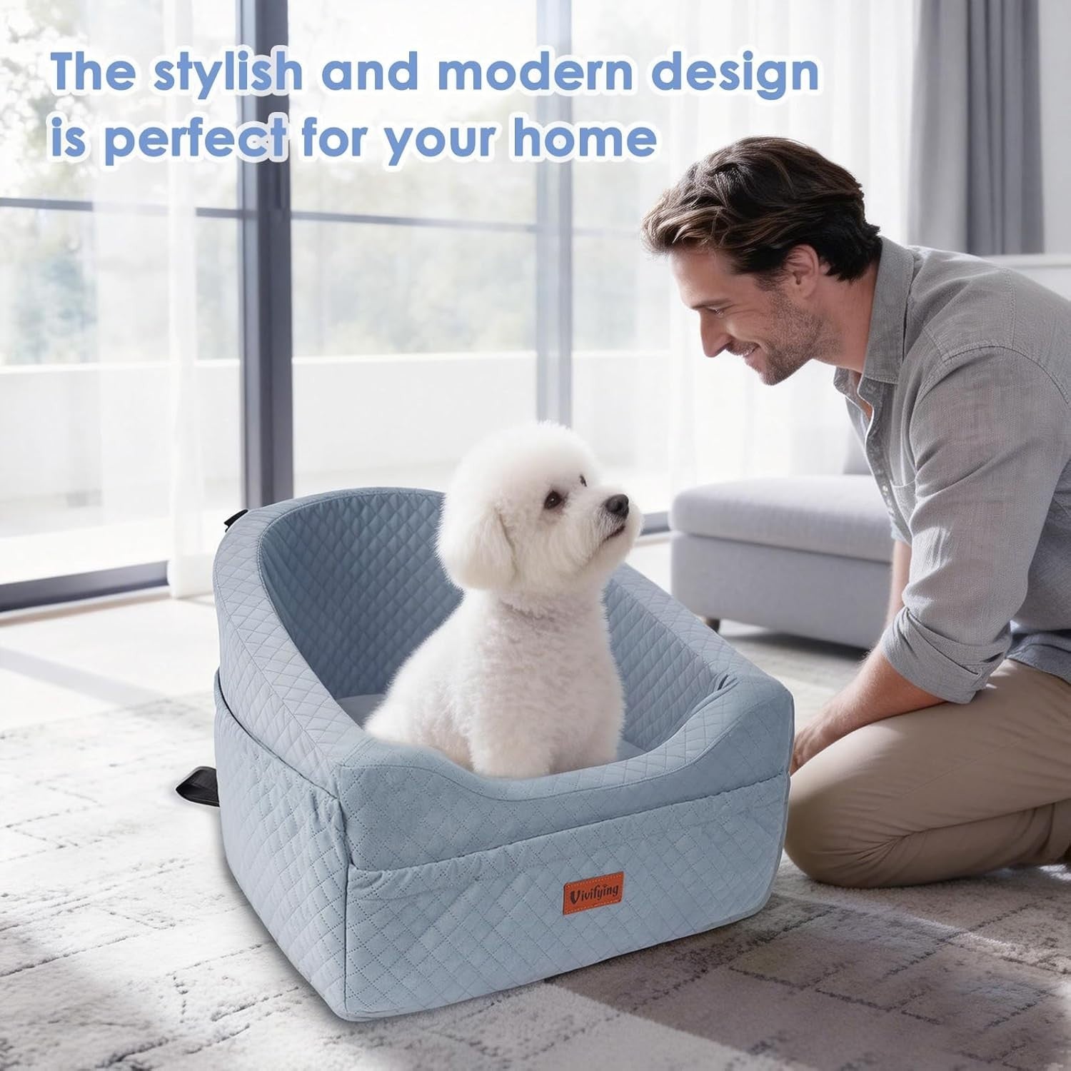 Memory Foam Dog Booster Car Seat Washable Travel Bed Grey Small Dogs