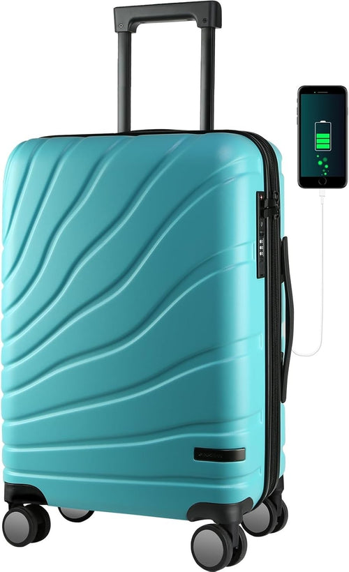 Lake Blue 20 Inch Carry On Suitcase PC Hard Shell Expandable Spinner TSA