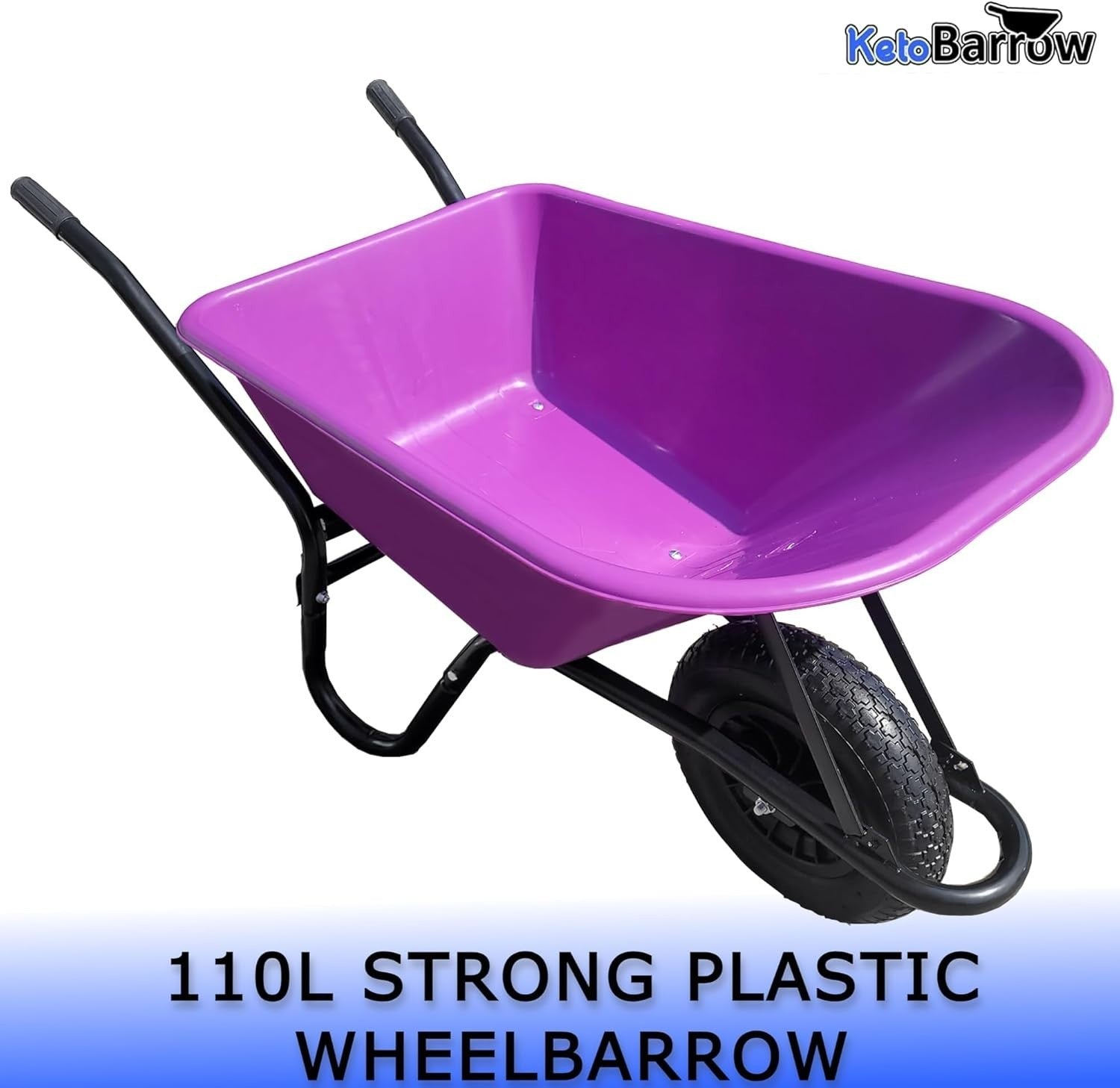 110L Purple Plastic Garden Wheelbarrow – Heavy Duty Frame w/ 150kg Load Capacity