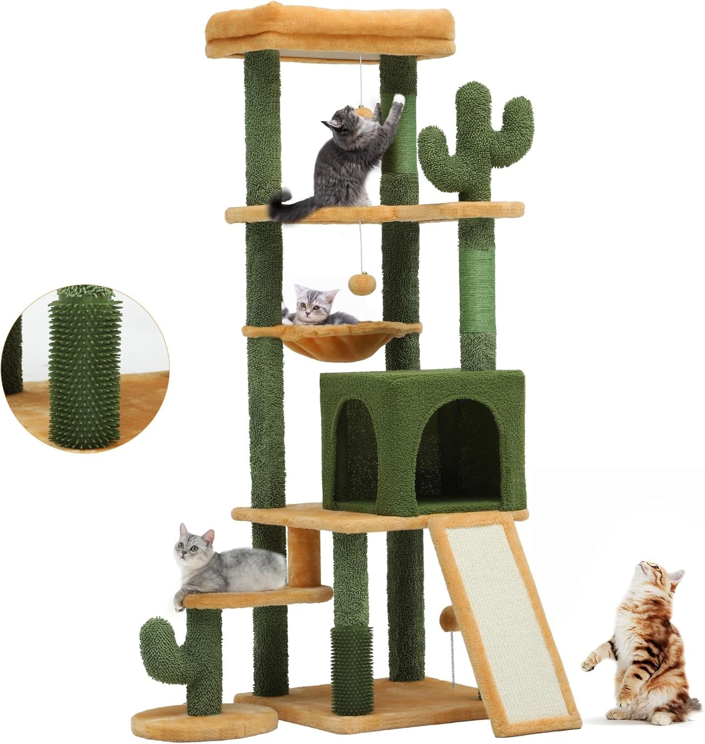 Cactus Cat Tree 153cm Tall Indoor Climbing Tower with Condo Scratching Posts