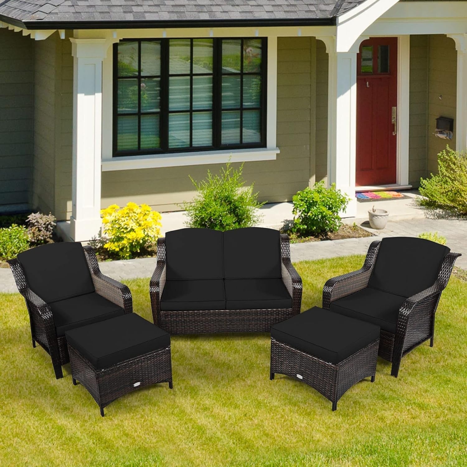 5-Piece Outdoor Patio Rattan Sofa Set - Weatherproof Garden Conversation