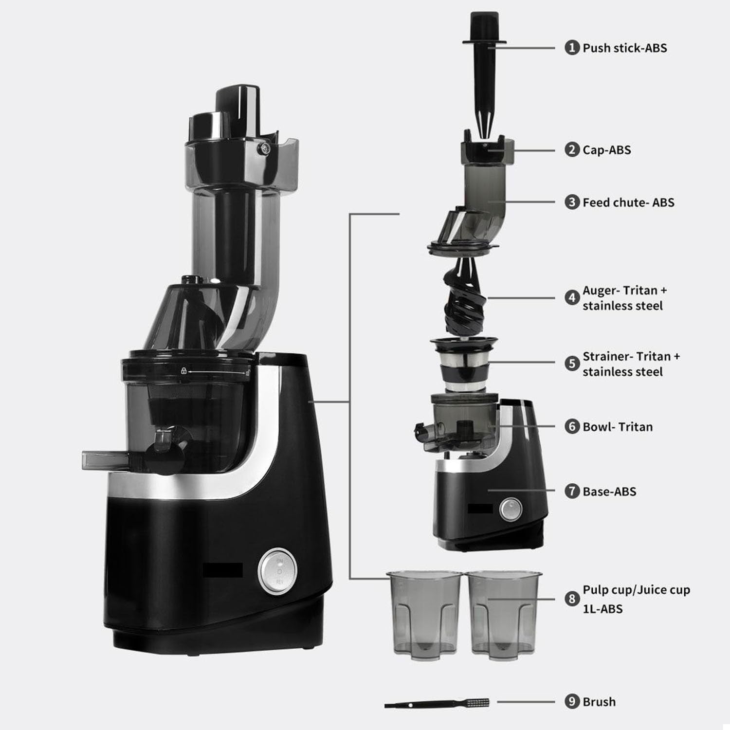 Cold Press Juicer Slow Masticating Quiet Motor Reverse Easy Clean 200W