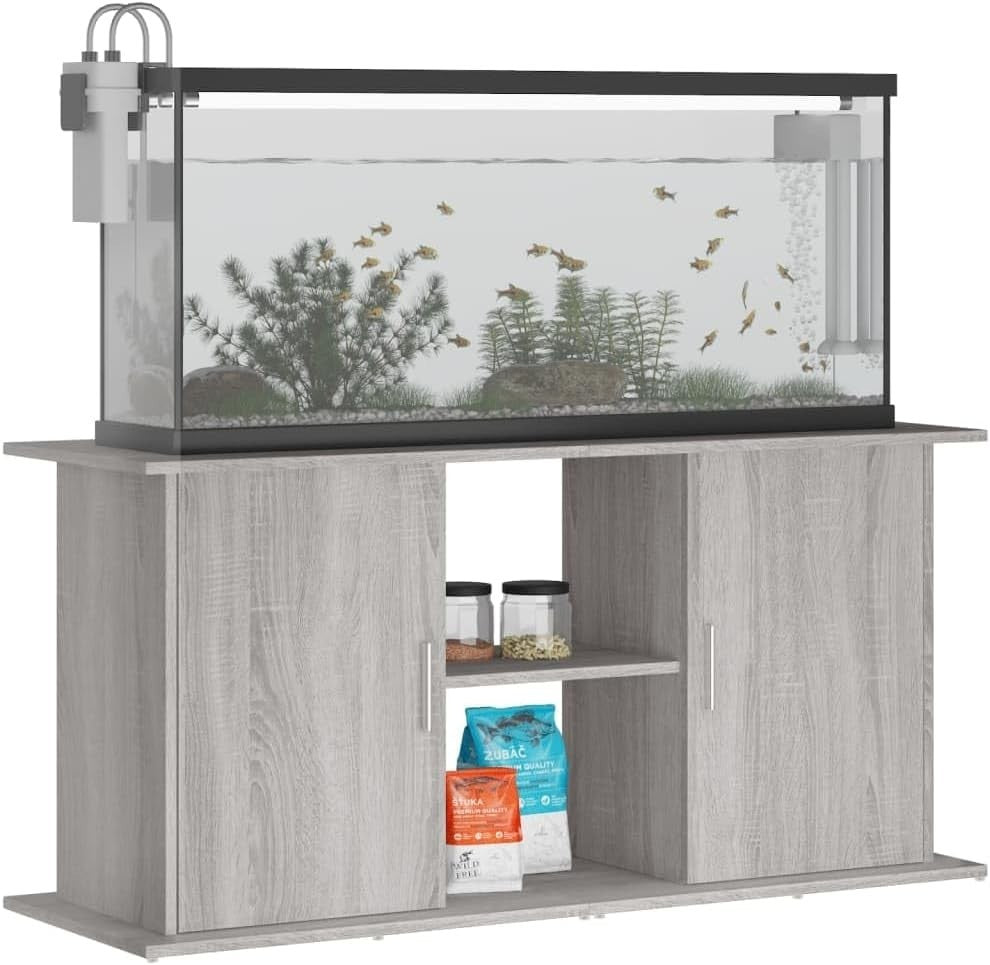 Grey Fish Tank Stand 121x41x58cm with Storage – Modern Wood Cabinet